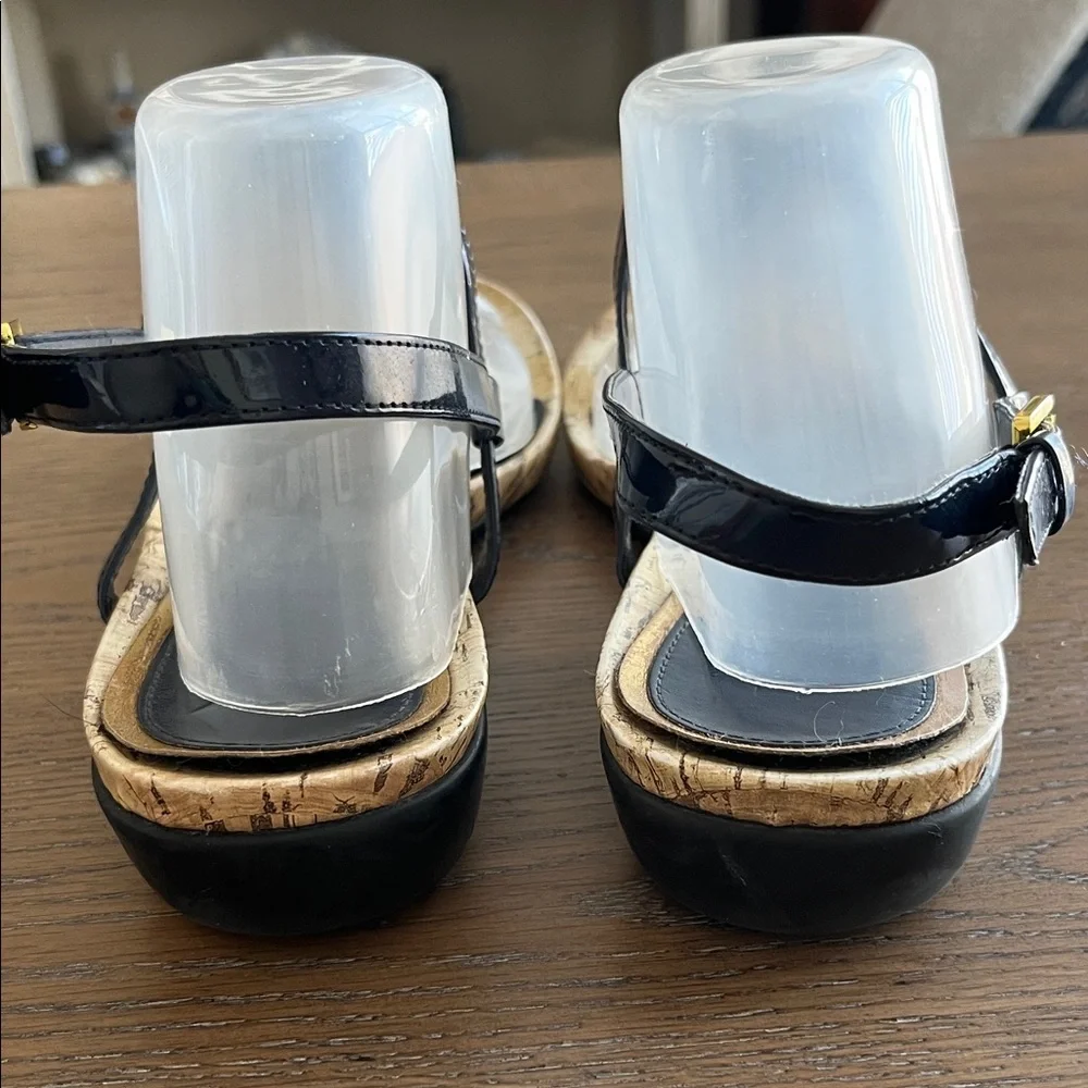 Ralph Lauren Kya‎ Blue and Tan T-Strap Sandals